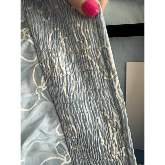 ANNIE WEAR Pale Blue Floral Smocked Puff Sleeve Button Shirt Midi Dress Sz L NWT - Picture 8 of 16